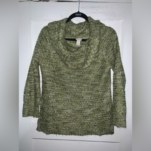 Chicos green shimmery sequin off the shoulder sweater size 0 (medium) - Picture 3 of 12
